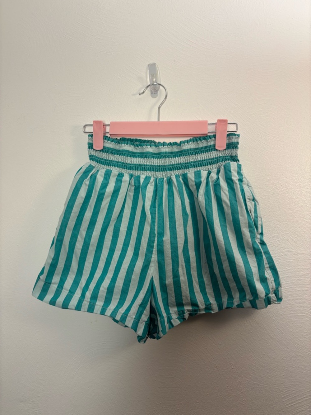 A New Day Teal Striped Smocked Waist Shorts Size XS